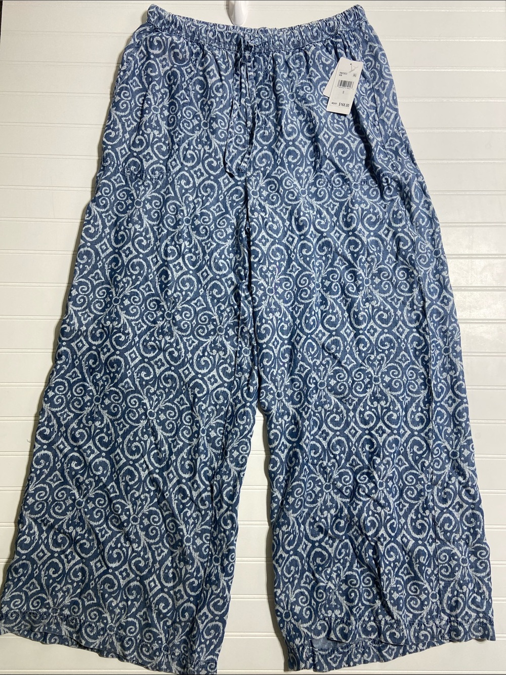 Splendid "Angie" Palazzo Pant Size S Indigo Tile Print Hippie Boho NWT